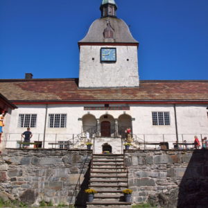 Ørland, Austrått manor, inside the courtyard looking up the stairs, the main building at the top